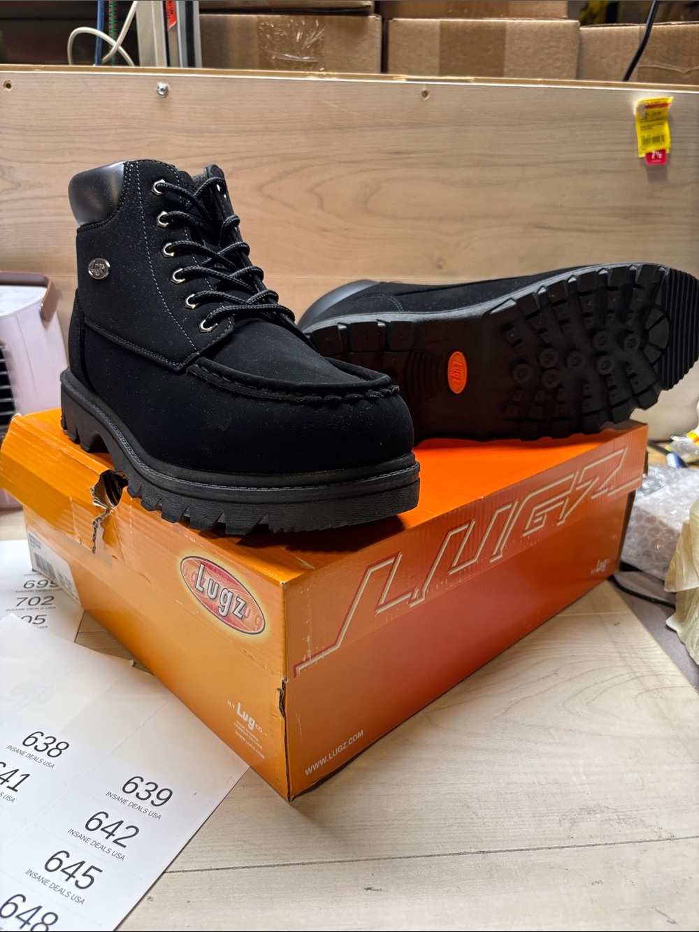 Lugz Black Moc Toe Lace-Up Work Boots #638